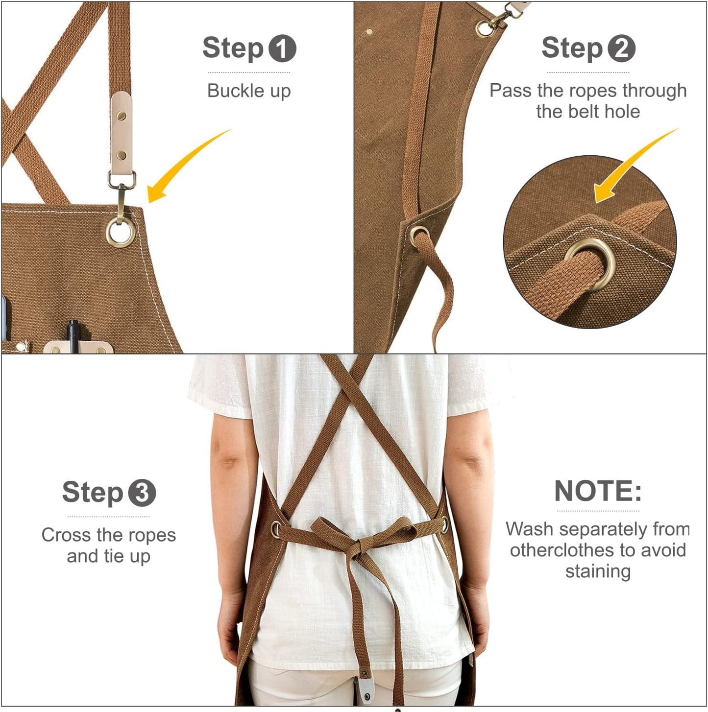 Cotton Canvas Cross Back Apron for Art Painting Garden Chef Bartender Work,Women Men 3 Pockets Waterproof Adjustable M-XXL