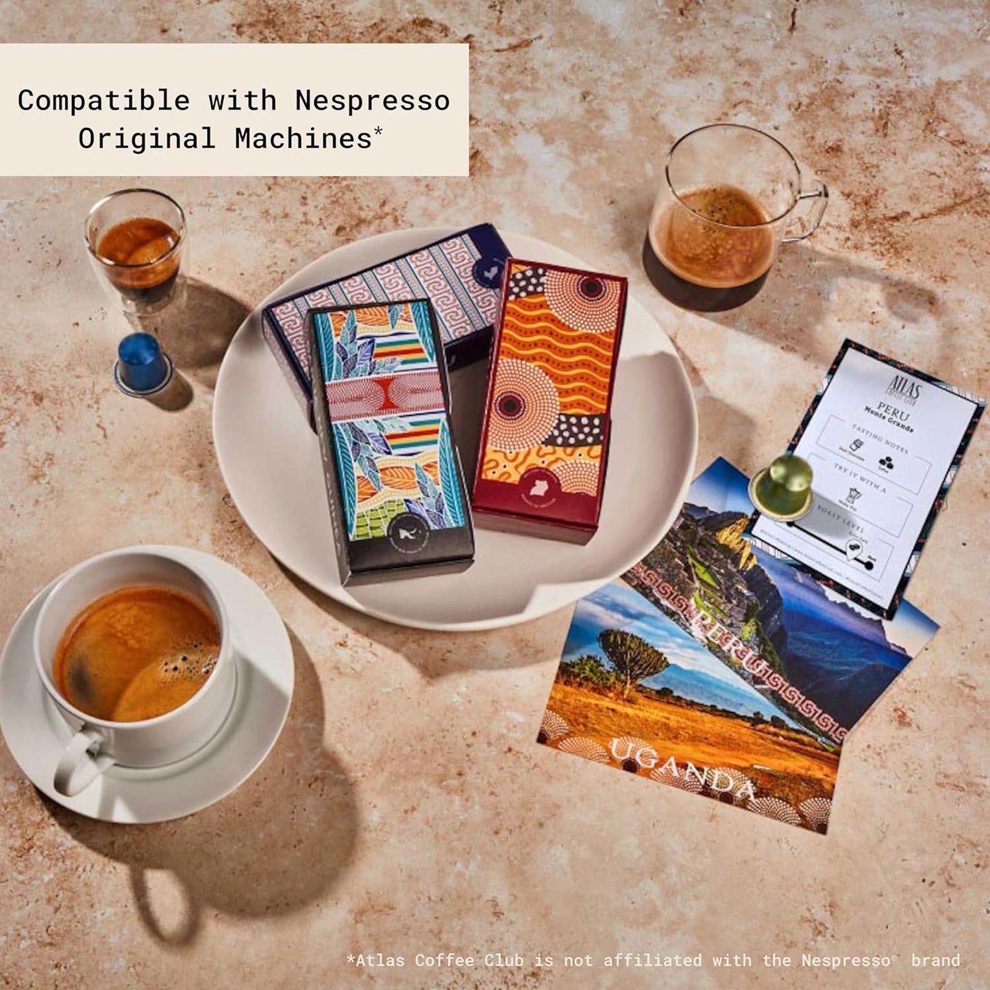 Atlas Coffee Club Espresso Pods Compatible with Nespresso Original– Medium Roast Variety Pack (80 Count)– Aluminum Capsules from Kenya, El Salvador, India & Uganda– Intensity 7–9