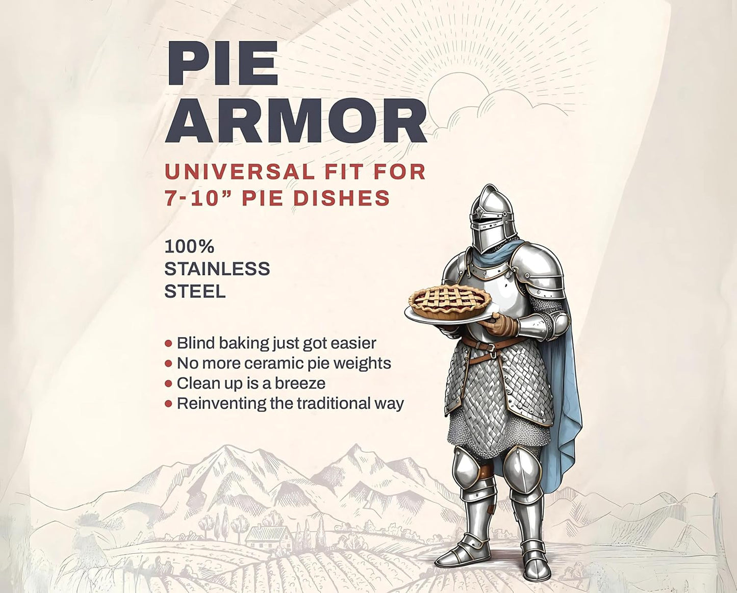 Pie Armor, Universal Fit Pie Weight for 7-10 inch Pies, Durable Alternative to Traditional Ceramic Pie Weights, 100% Stainless Steel 304