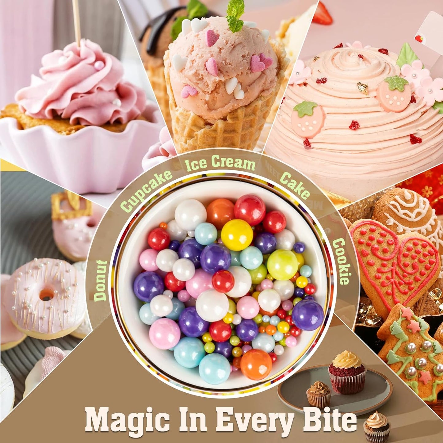 Twisweet Rainbow Pearl Sprinkles for Cake Decorating, Edible Sugar Pearls for Baking, Mix Size, Cake Topper Cupcake Cookie Ice Cream Dessert Decorations, Easter Birthday Summer Party Supplies (130g/4.58oz)