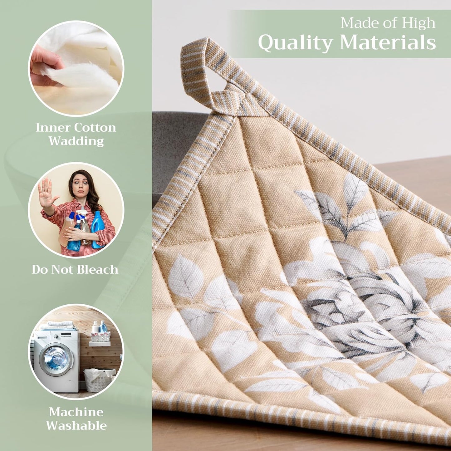 Maison d' Hermine Pot Holders 100% Cotton Heat Resistant Potholders 8" x 8" Hot Pads with Loop BBQ, Cooking, Baking, Grilling, Kitchen, Handling Hot Pans (Pack of 1, Pretty Autumn)