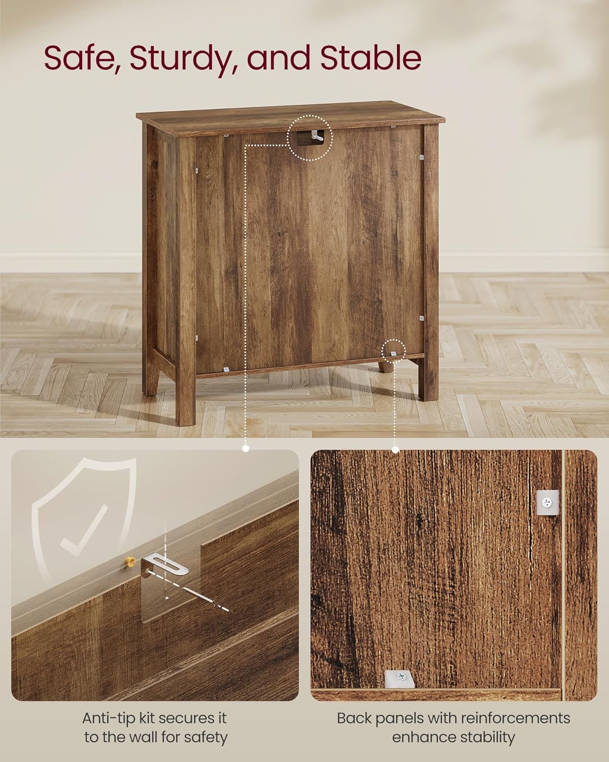 VASAGLE LIRY Collection - Buffet Cabinet, Coffee Bar Cabinet with a Drawer, Adjustable Shelf, Sideboard Storage with Cable Hole, Drawer Divider, Honey Brown UBBK341K01