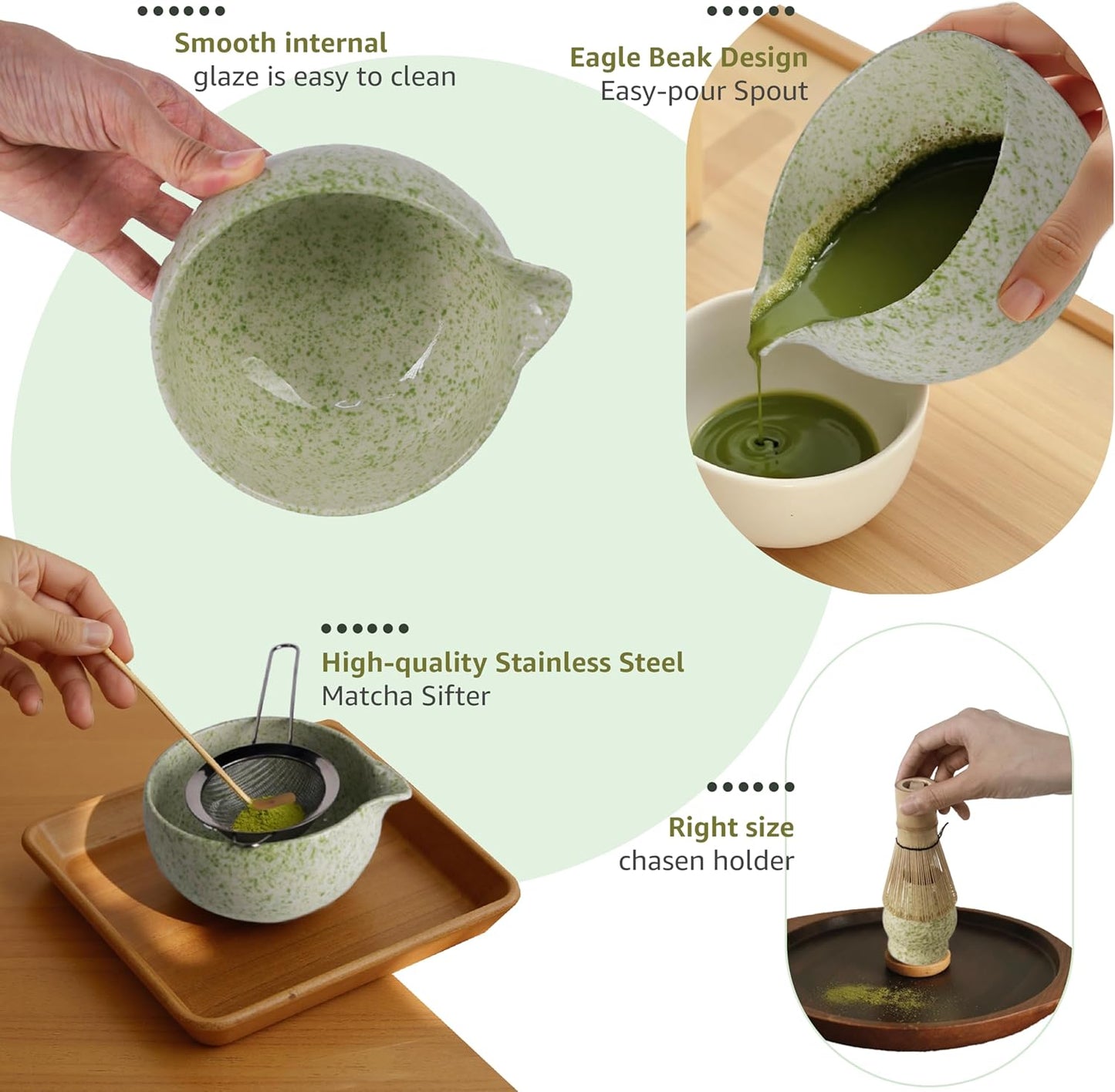 Inmorven Matcha Whisk Set, 7 Pcs Matcha Kit Includes Matcha Bowl, Whisk & Holder, Bamboo Scoop, Scoop Rest, Sifter & Tea Towell - Japanese Tea Tools For Ceremony Gift