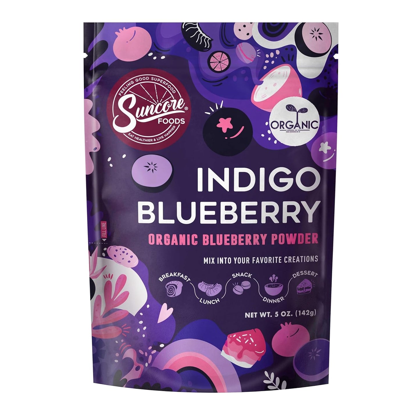 Suncore Foods Organic Indigo Blueberry Powder, Purple Food Coloring Powder, Gluten-Free, Non-GMO, 5oz (1 Pack)
