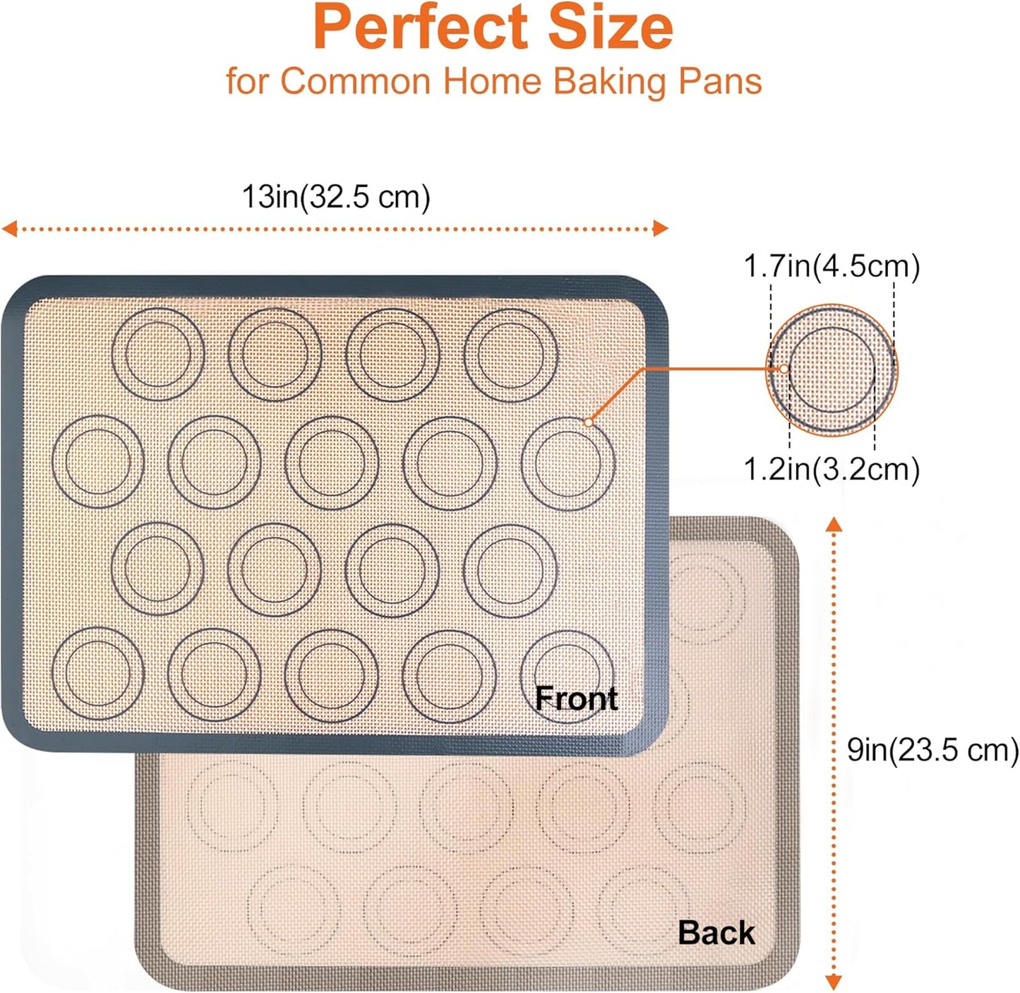 HOOMIL Macaron Silicone Baking Mats 2-Pack, 13" x 9" Quarter Sheet Size Macaron Silicone Mat, Non-Stick, Reusable, Food Safe Baking Mat - Brown+Gray