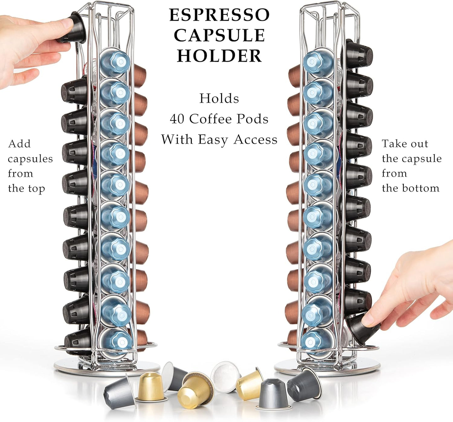 Mixpresso Capsule Spinning Carousel Holder I 360 Degree Rotatable Coffee Capsules Holder Rack I Solid Base | Holds 40 Coffee Pods Easy Access, Espresso Pod Holder For Home & Office