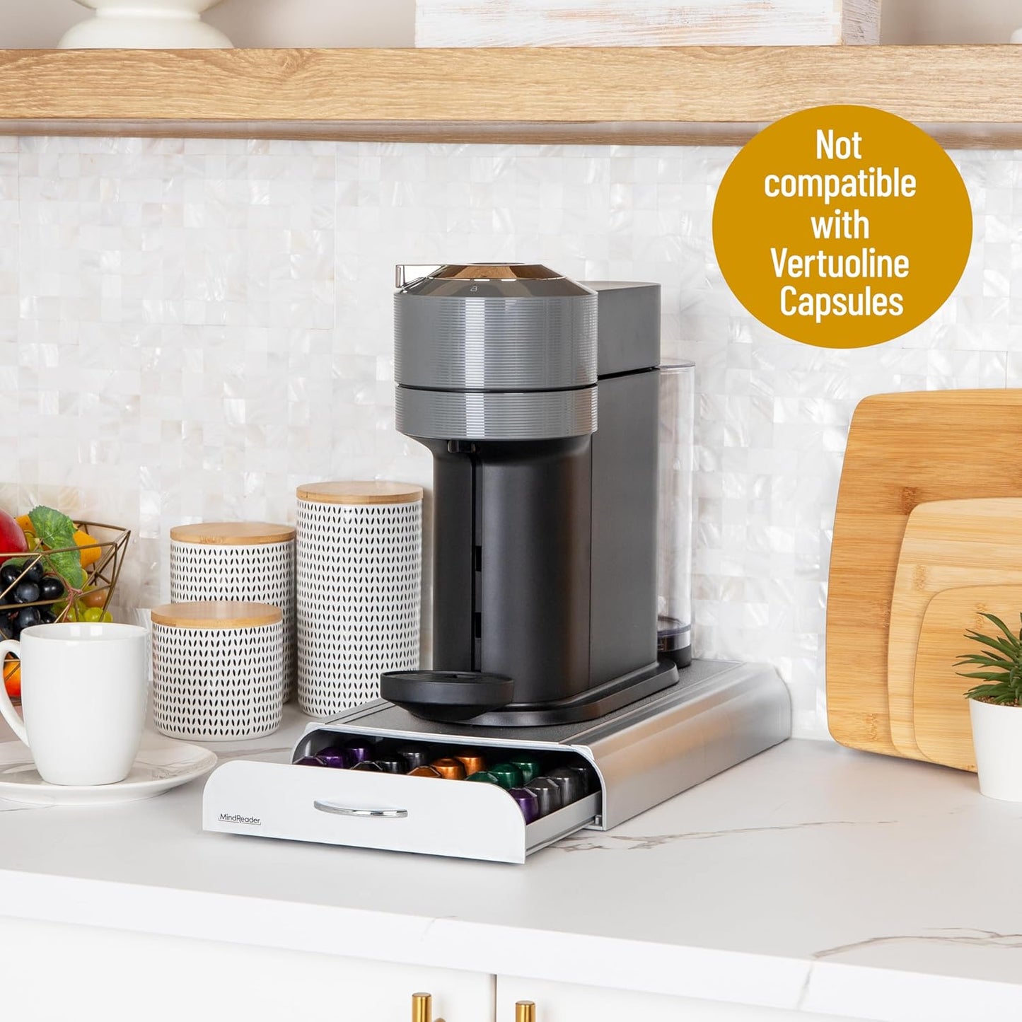Mind Reader Nespresso Compatible Capsule Drawer, Countertop, Coffee Pod Holder, Storage, 9.25"L x 15"W x 2"H, Silver
