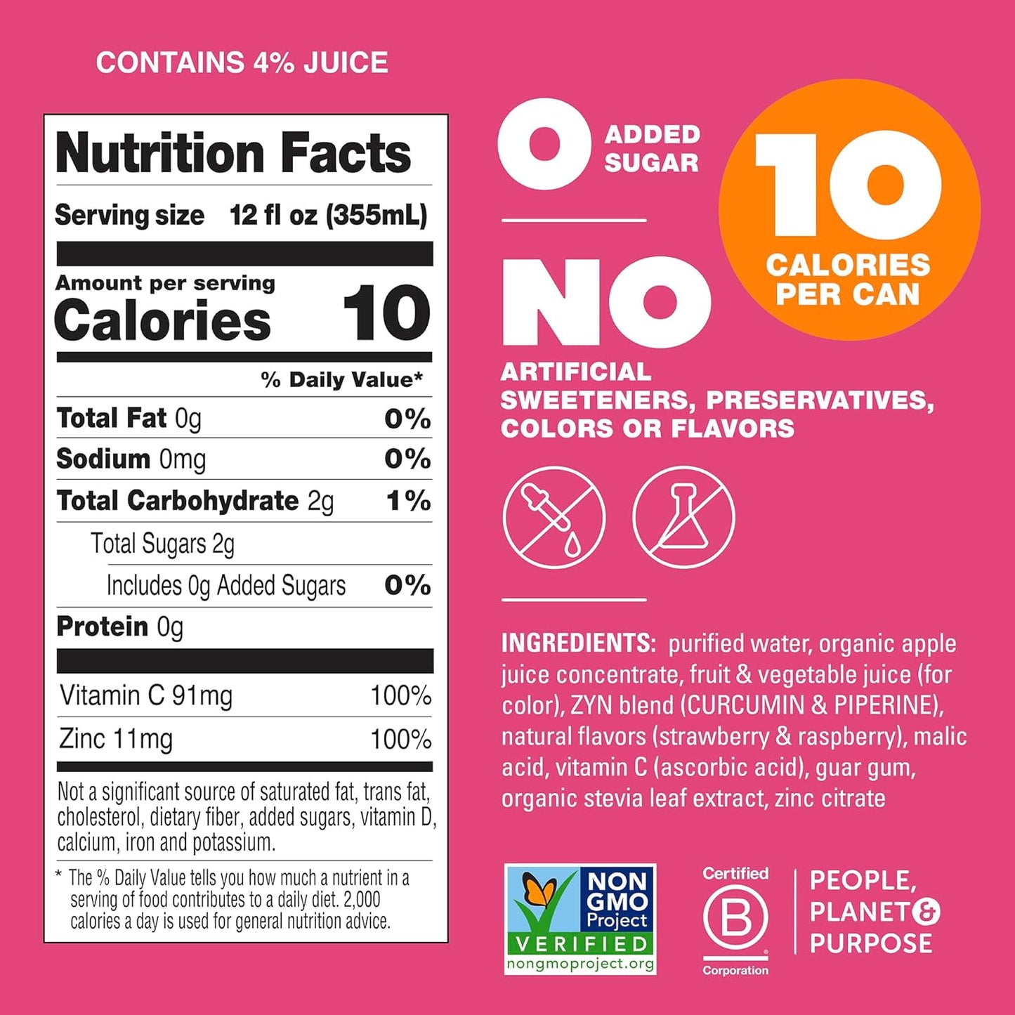 ZYN Turmeric Wellness Drink 6 (Pack), Mixed Berry Flavored Turmeric Curcumin Drink with Black Pepper, No Added Sugar, Low Carb & Low Calorie Drink, Clean Alternative