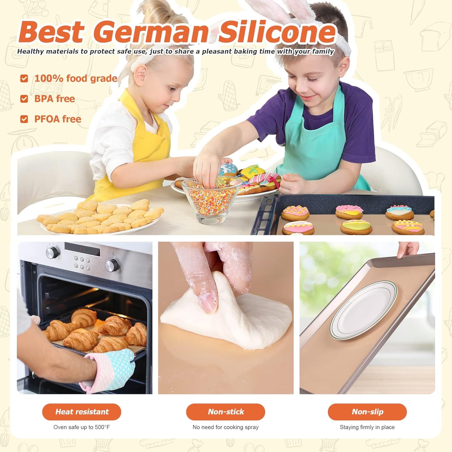 Silicone Baking Mat Roll - Best German Silicone - Non-slip Silicone Pastry Mat, Non-Stick Reusable Air Fryer Linner, Counter Mat, Oven Liner, Freeze Dryer Mat - 12IN x 8FT