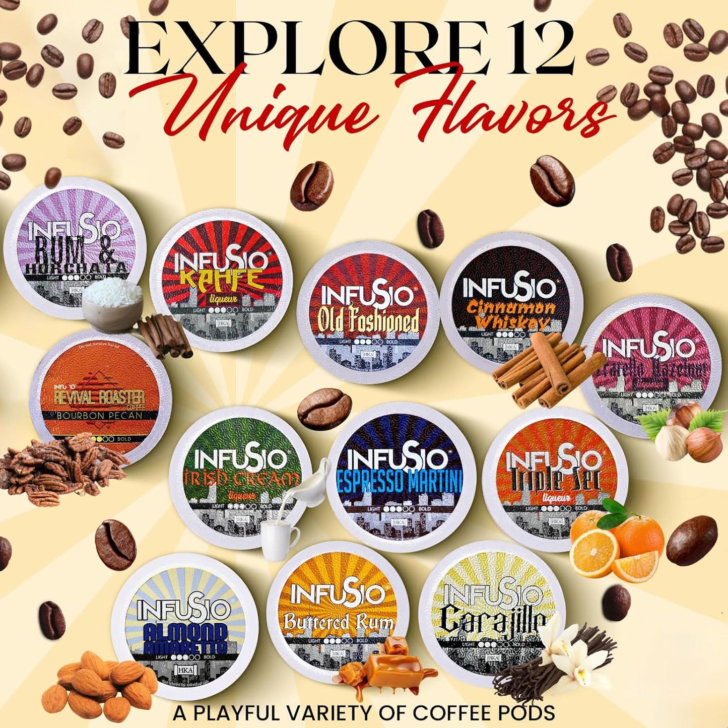InfuSio Coffee Pods – 96 Count, Bourbon Pecan (Flavored Coffee) Single Serve Coffee Pods for Keurig K Cup® Brewers, Compatible with Keurig 2.0 Brewers