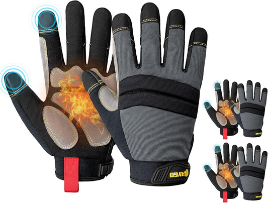 KAYGO Insulated Mechanic Work Gloves,3 Pairs KG127W Winter Thermal Safety Work Gloves for Men and Women, Double Lining,Heavy duty,Improved dexterity,Excellent Grip,Ideal for outdoor jobs,2XL
