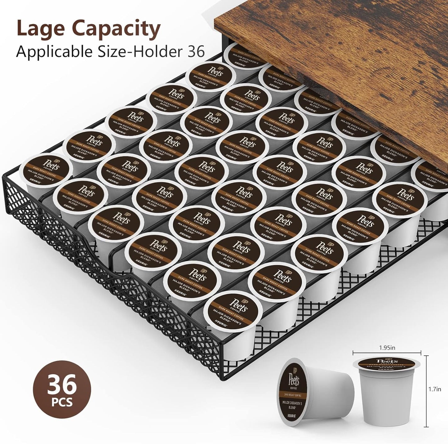 Coffee Pod Drawer for K Cups Drawer Organizer Coffee Pod Storage with Drawer Baskets Pod Storage Holder for Cafe Counter in Home Office Farmhouse 36 Capacity