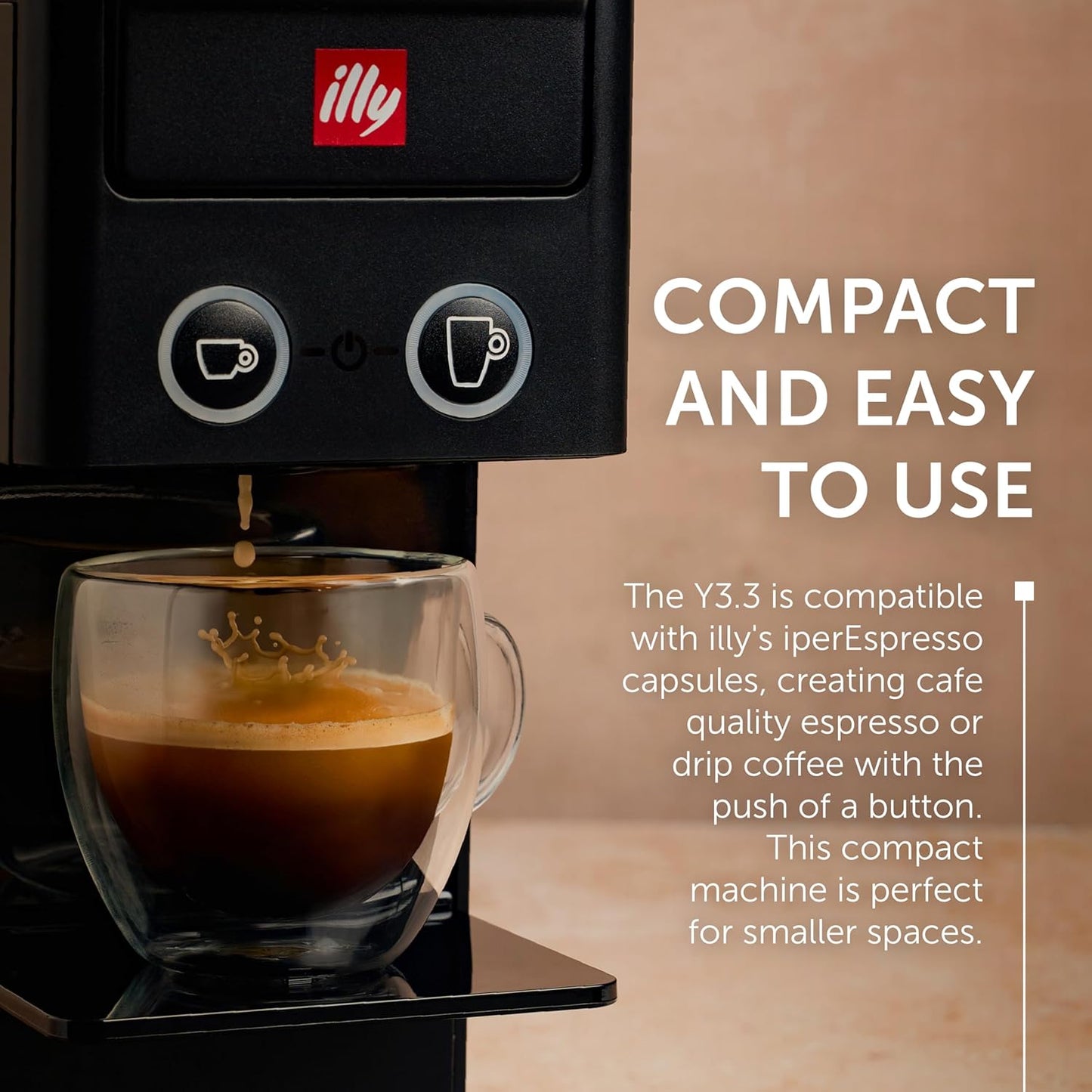 Illy Y3.3 Espresso Machine, Single Serve Coffee Machine for IperEspresso Capsules, Single Cup Espresso Maker (Black)