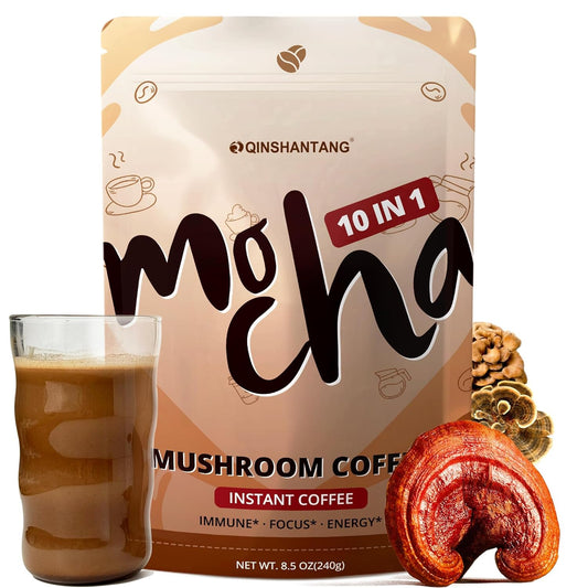 Mushroom Mocha, 10 Mushrooms Blend Mocha Coffee, MCT and Cocoa Powder | Adaptogenic Superfood for Focus, Immunity & Gut Health | Vegan, Gluten-Free, Non-GMO | 8.5 Oz
