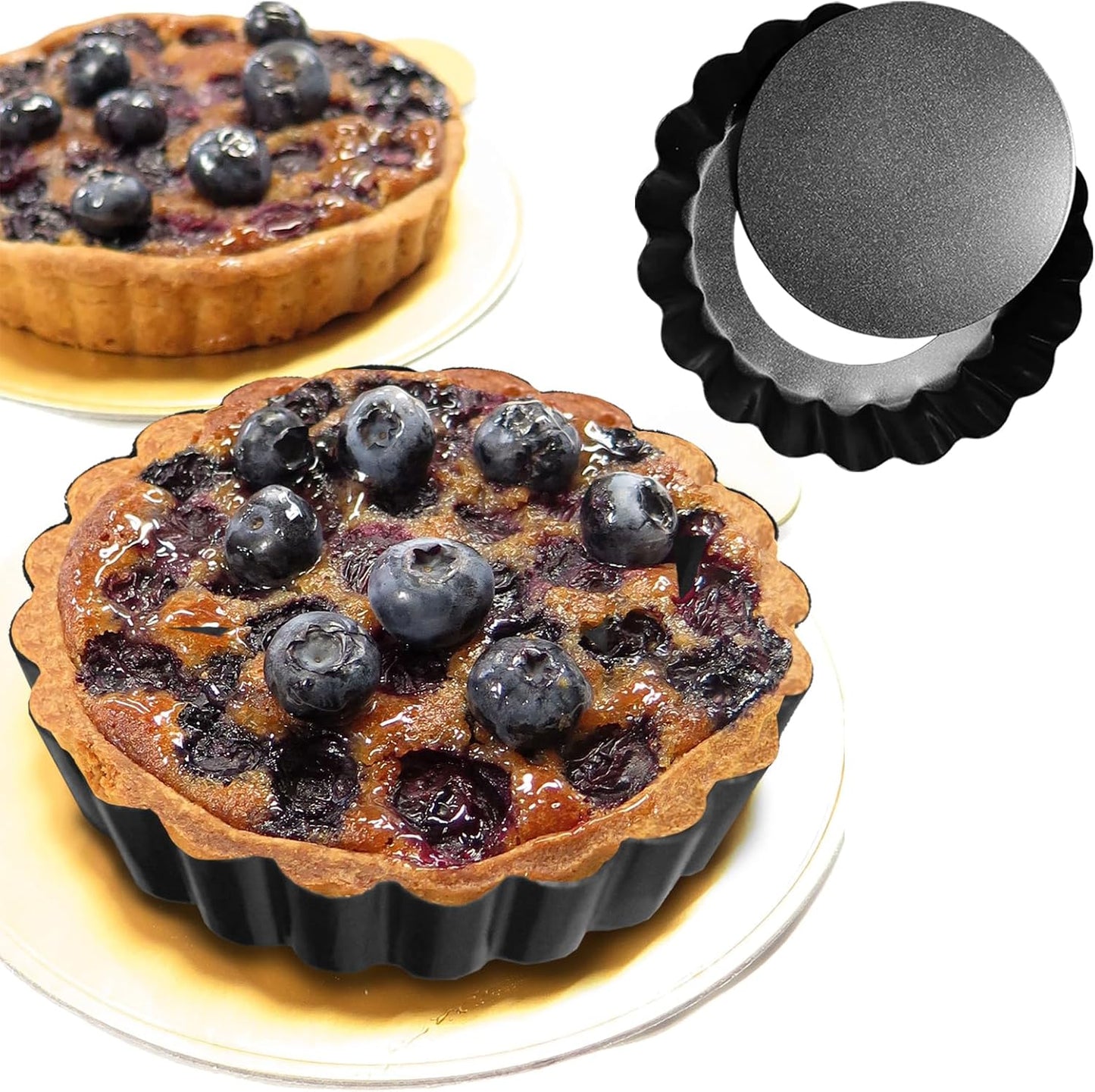 6 Pack Mini Tart Pans 4 Inch with Removable Bottom Round Non-stick Deep Quiche Pan, Heavy Duty Fluted Side for Pies, Egg Tart Molds for Baking, Mousse Cakes, Fruit and Desserts (4 Inch 6pcs)