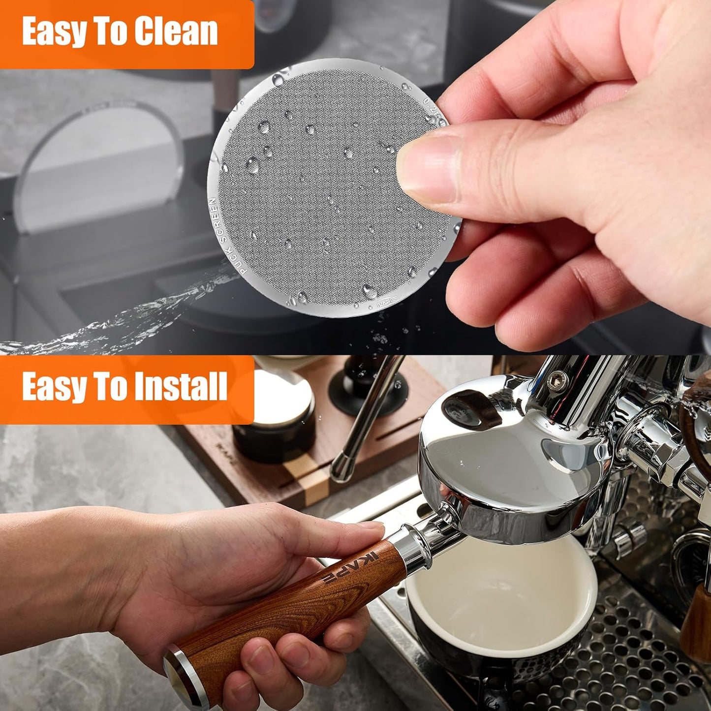 IKAPE 53.3mm Espresso Puck Screen, 0.2mm Thickness, Reusable Metal Ultra-thin & Ultra-light Coffee Filters, Food-grade 316 Stainless Steel Coffee Puck Screen for Espresso Baristas
