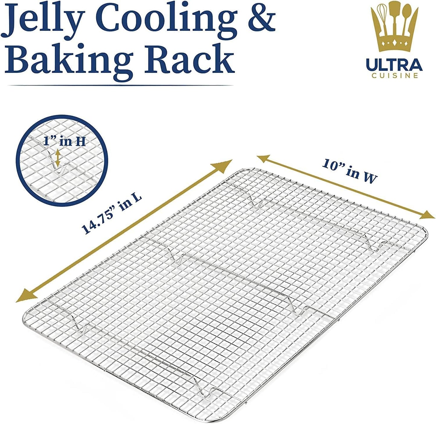 Ultra Cuisine Heavy Duty 100% Stainless Steel Cooling Rack for Cooking and Baking - Baking Rack & Wire Cooling Rack - Fits Half and Jelly Roll Sheet Pans - 11.5''x 16.5''' and 10''x14.75''