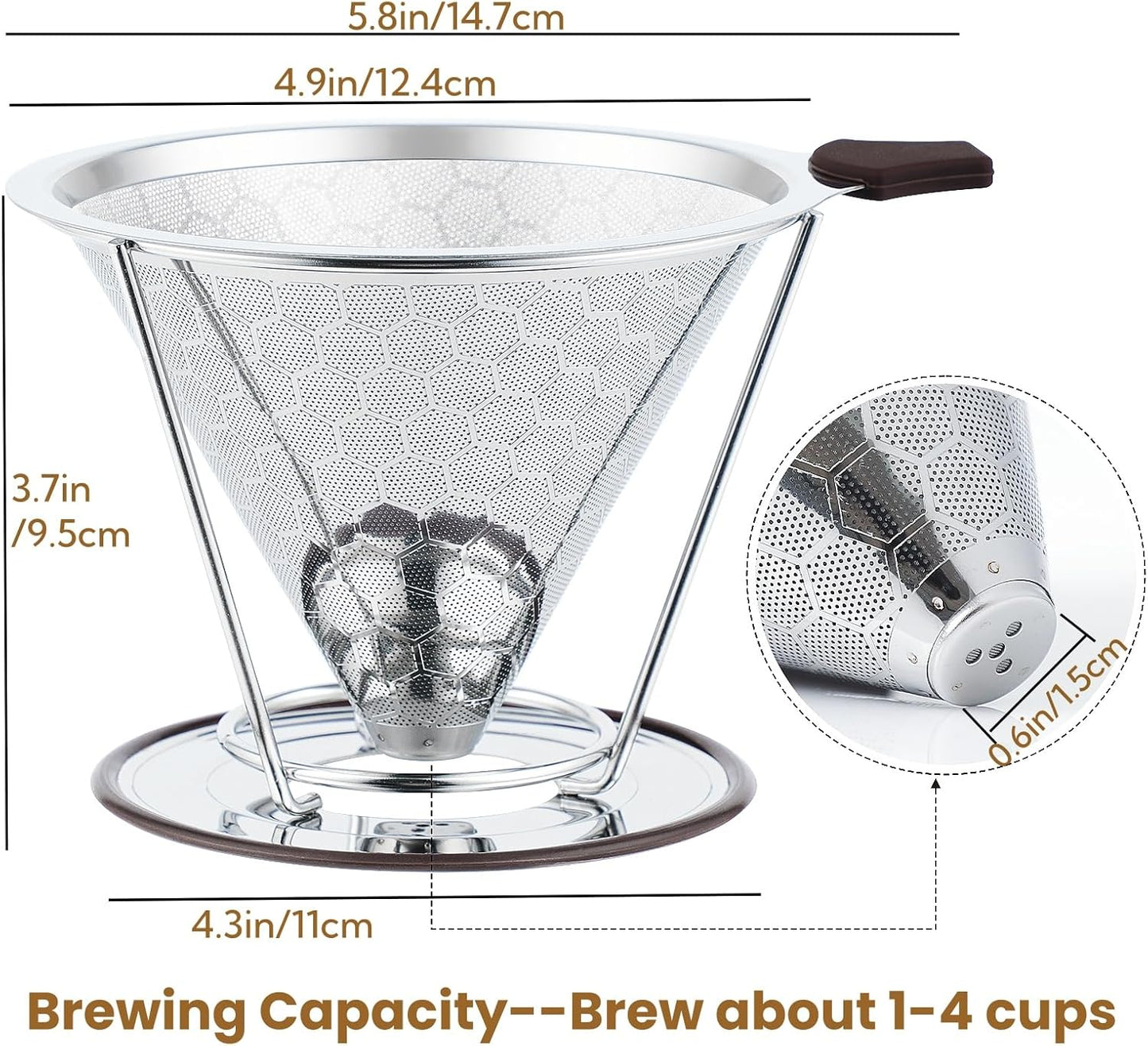 Pour Over Coffee Filter, CHDEXU Stainless Steel Coffee Dripper with Stand, Paperless Reusable Filter with Removable Cup