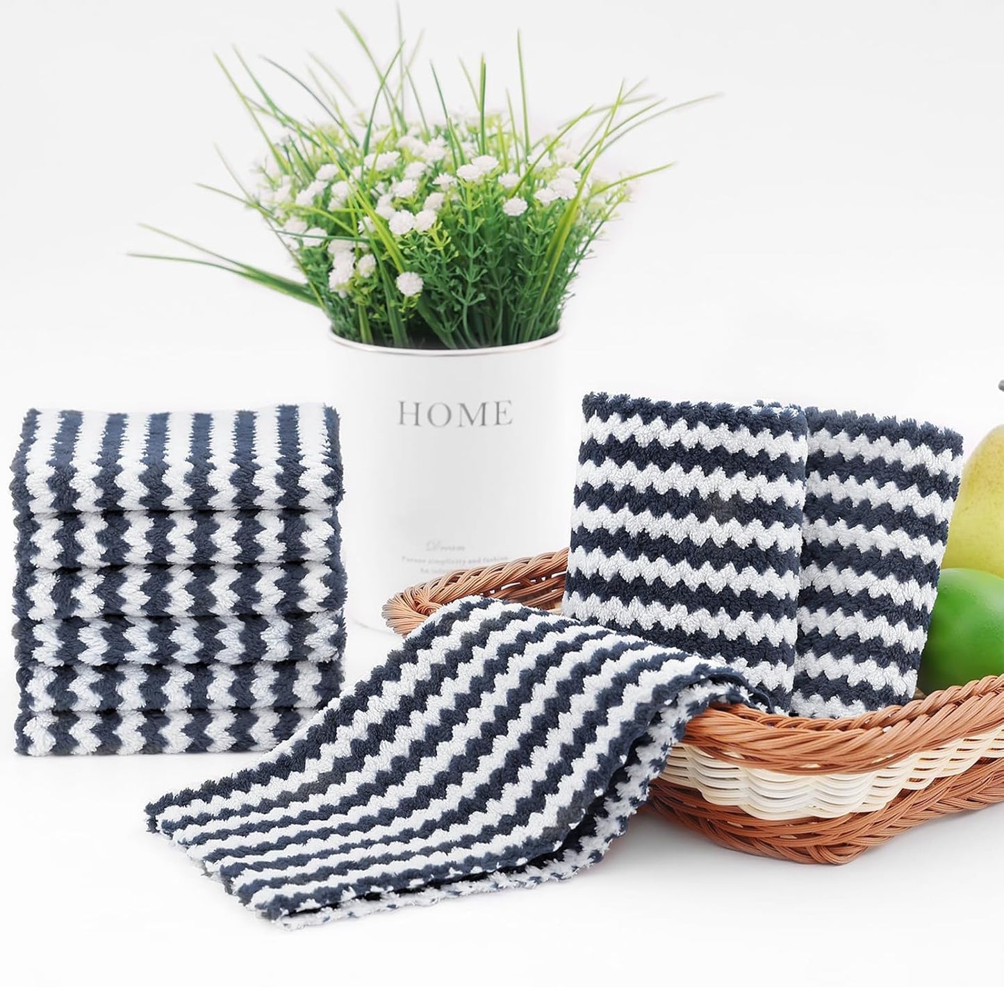 Homaxy 24 Pack Kitchen Dish Cloths, Ultra Soft and Absorbent Dish Towels, Reusable Fast Drying Microfiber Cleaning Cloth, Coral Velvet Wave Design No-lint, 10 x 10 inches, Dark Grey