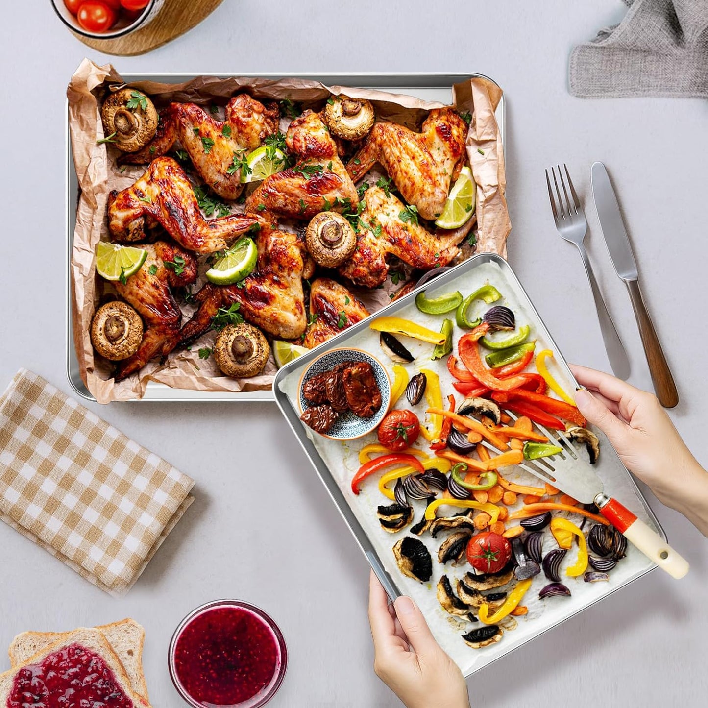 Ohtomber Stainless Steel Baking Sheet Pan Set, 3 Pack Cookie Sheets for Baking, Heavy Duty Stainless Steel Cookware Set, Oven Cookie Tray for Roasting, 9/12/16 Inch