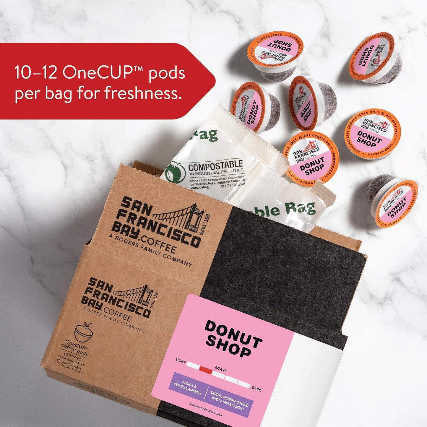 San Francisco Bay Compostable Coffee Pods - Donut Shop (36 Ct) K Cup Compatible including Keurig 2.0, Light Roast