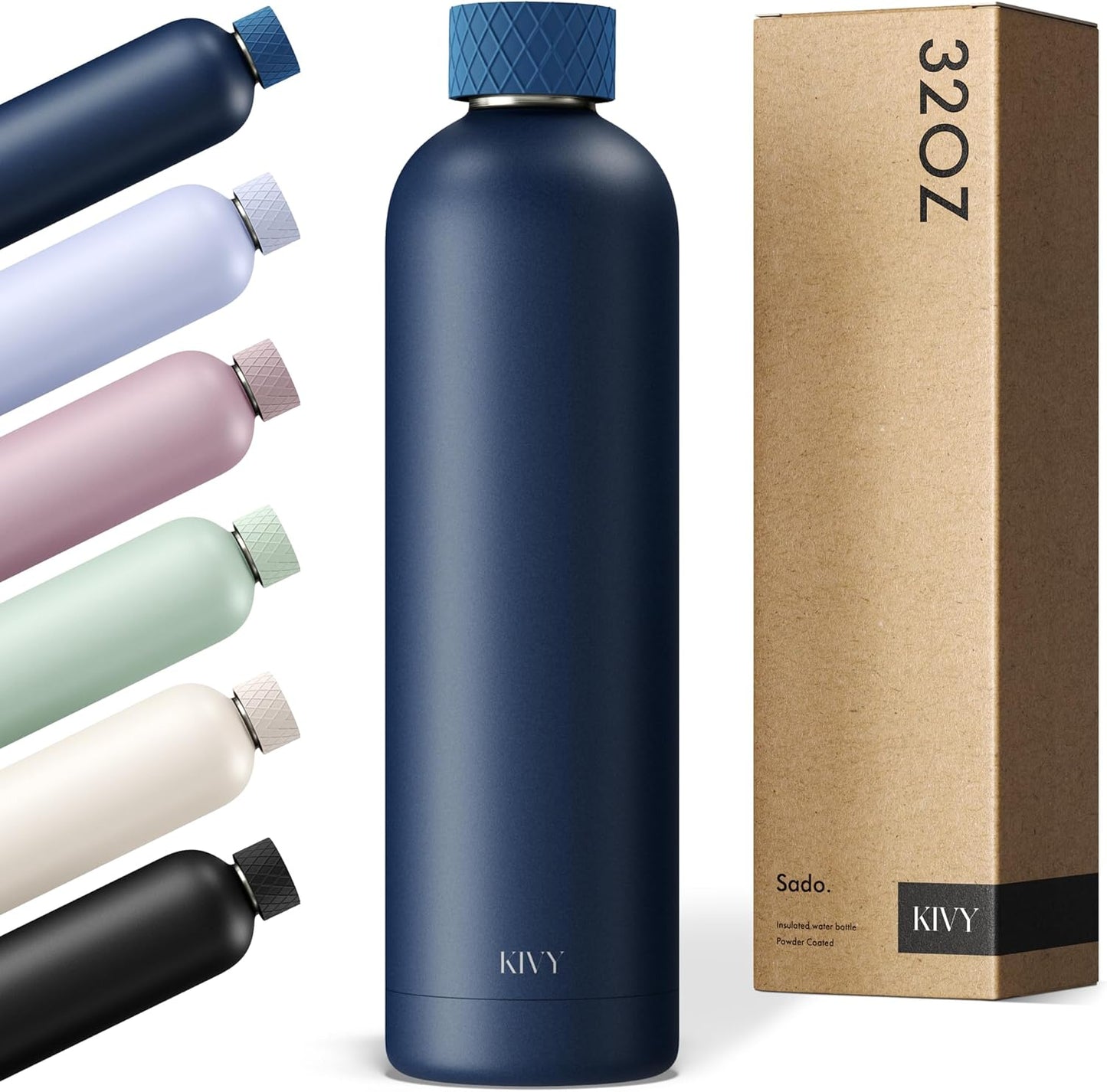 KIVY Insulated Water Bottle (Dark Blue, 33.8 Ounces)