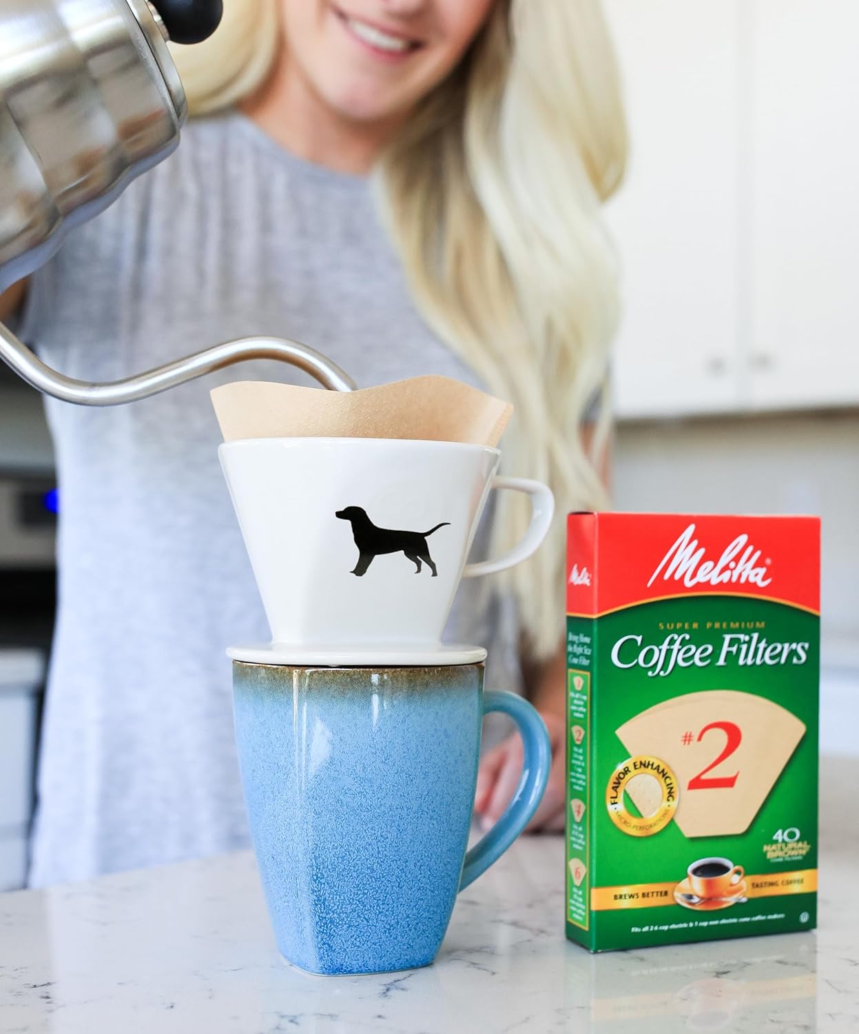 Black Lab Coffee Pour Over Single Cup Ceramic Brewer with Melitta Filters (Black Lab)