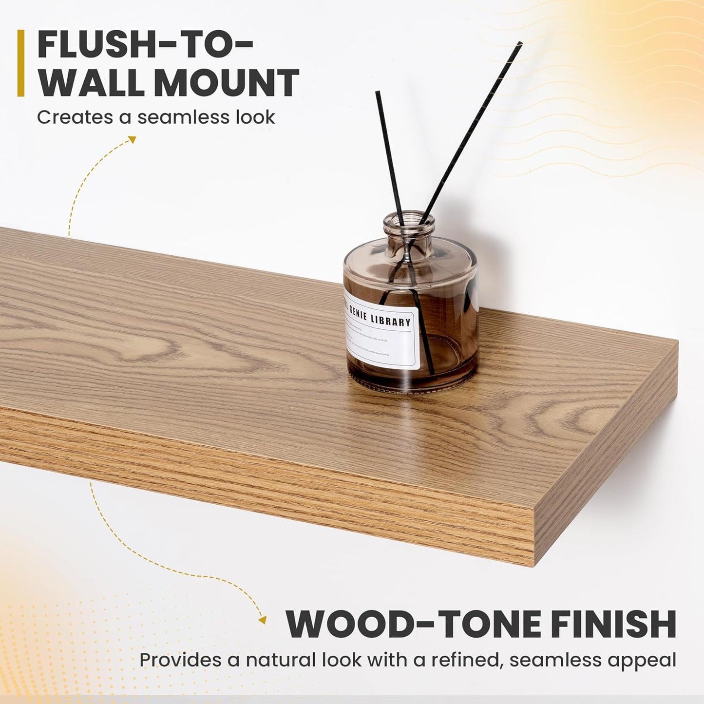 55 Inch Floating Shelves, 9.3" Deep Floating Shelf Wall Mounted, 56" Wall Shelves, Rustic Deep Bookshelf, Large Display Shelves & Storage Shelves for Bedroom, Living Room, Light Brown, Set of 1