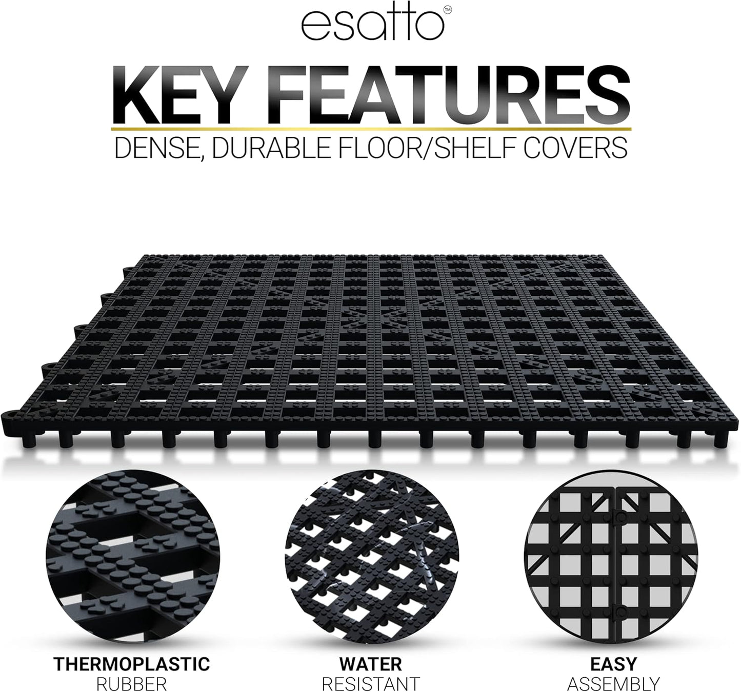 Esatto 12 Pack Interlocking Shelf Mats 12″, Black – for Spills, Clean Bars, Stain Protection, and an Anti-Slip Surface