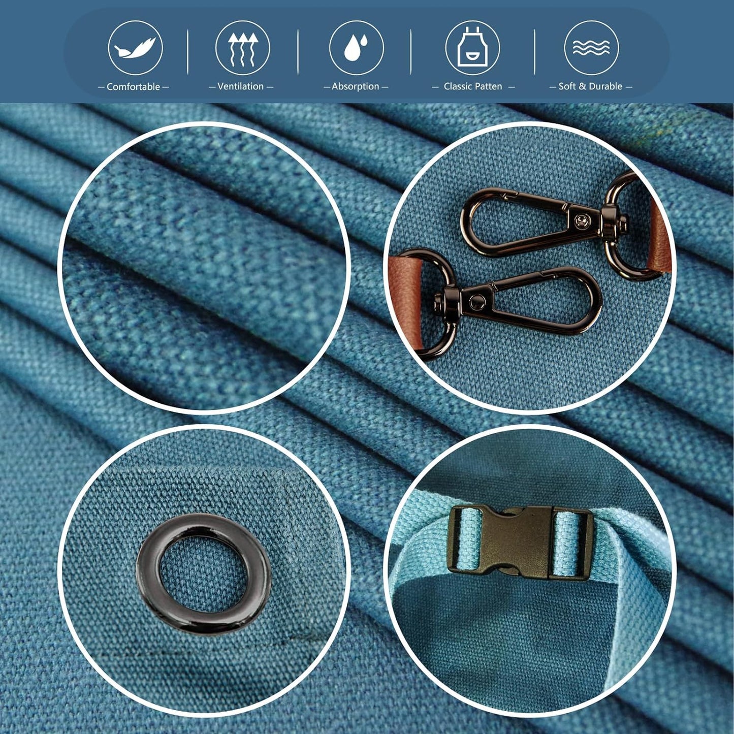 5 Pack Kitchen Apron, Work Apron, Canvas, Multiple Pockets, Gardening, Painting, BBQ, Artist, Carpenter, Sizes M to XXL, Blue