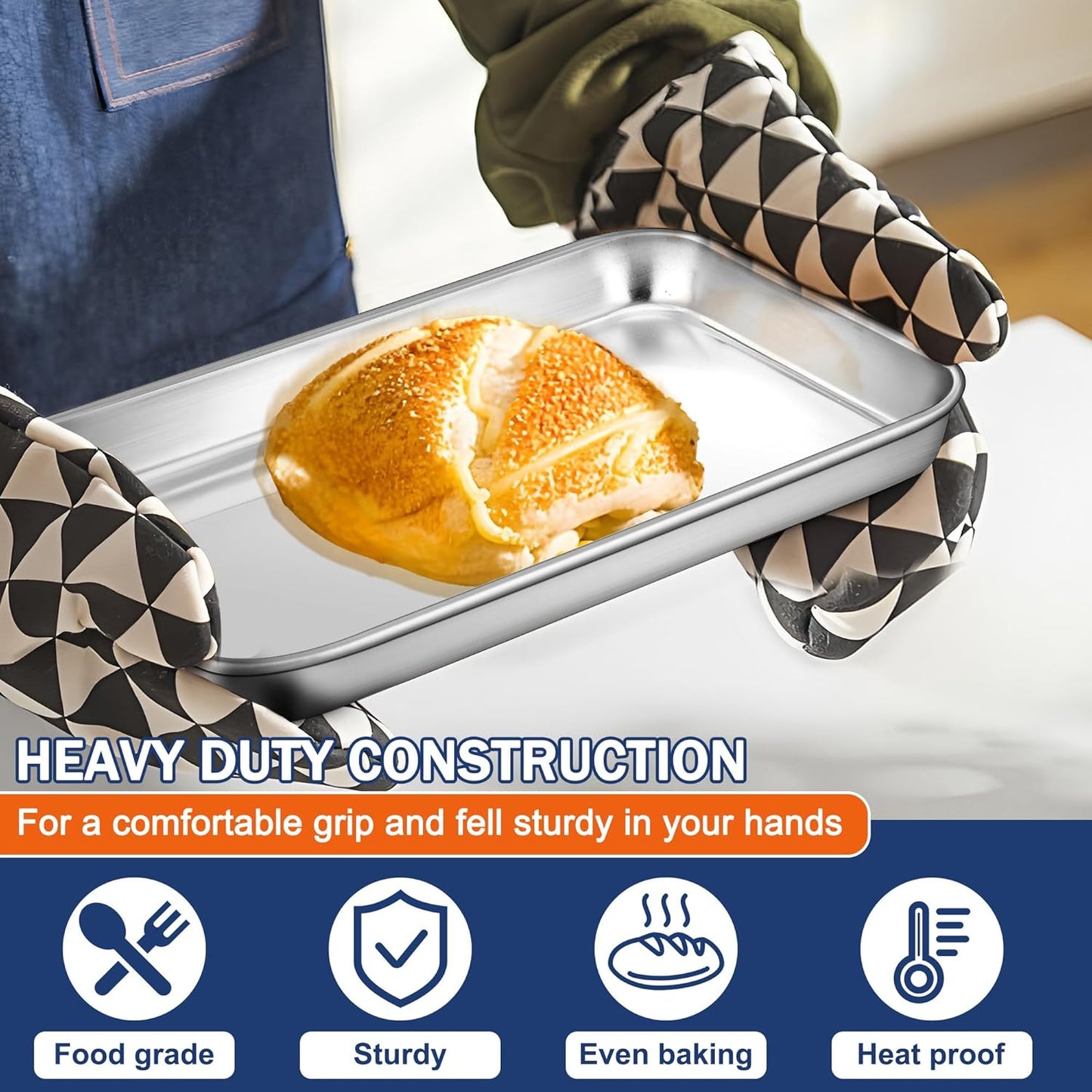 P&P CHEF 9 Inch Baking Cookie Sheet, Oven Pan Tray Stainless Steel Sheet Pan for Kitchen, Oven Bakeware for Multi Uses, Shiny Look & Dishwasher Safe, Healthy & Heavy Duty, 1Pc