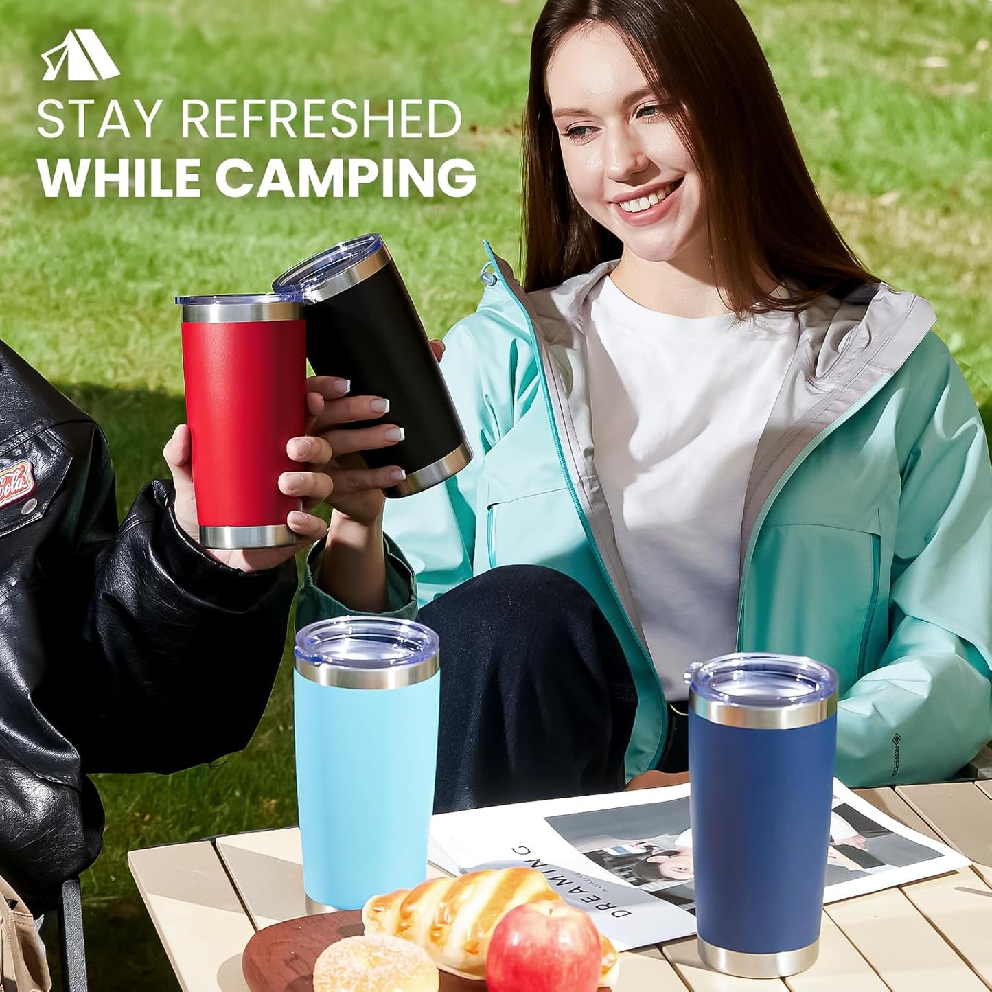 MEWAY 20oz Tumbler 4 Pack Double Wall Vacuum Insulated Travel Mug Bulk, Stainless Steel Tumblers with Lid and Straw, Durable Powder Coated Coffee Cups for Cold & Hot Drinks (Army Green, 4)