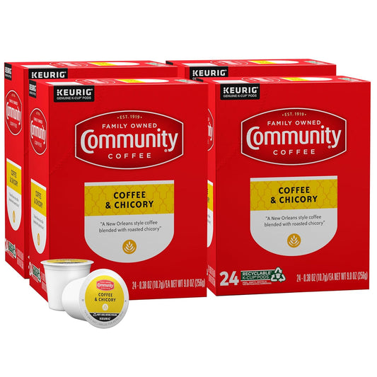 Community Coffee Coffee & Chicory 96 Count Coffee Pods, Medium-Dark Roast, Compatible with Keurig 2.0 K-Cup Brewers 24 Count (Pack of 4)