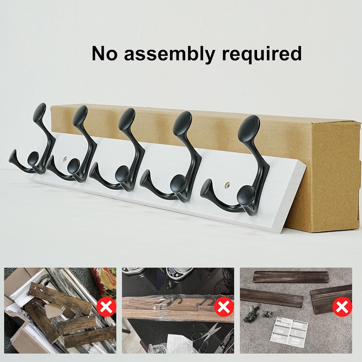 SKOLOO 24-Inch White Wood Coat Rack Wall Mount with 5 Triple Hooks - Ideal for Family Entrances, Classrooms, and Pet Supplies Storage - Perfect Coat Hooks for Wall