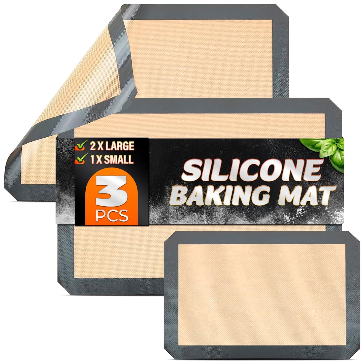 3 Pcs Silicone Baking Mat - Non-Stick Silicone Baking Mats Cookie Sheet with Reinforced Edges, Dishwasher Safe, Heat-Resistant - Uniform Heating & Easy Baking for Macarons, Cookie Dough, Roasts, Pizza