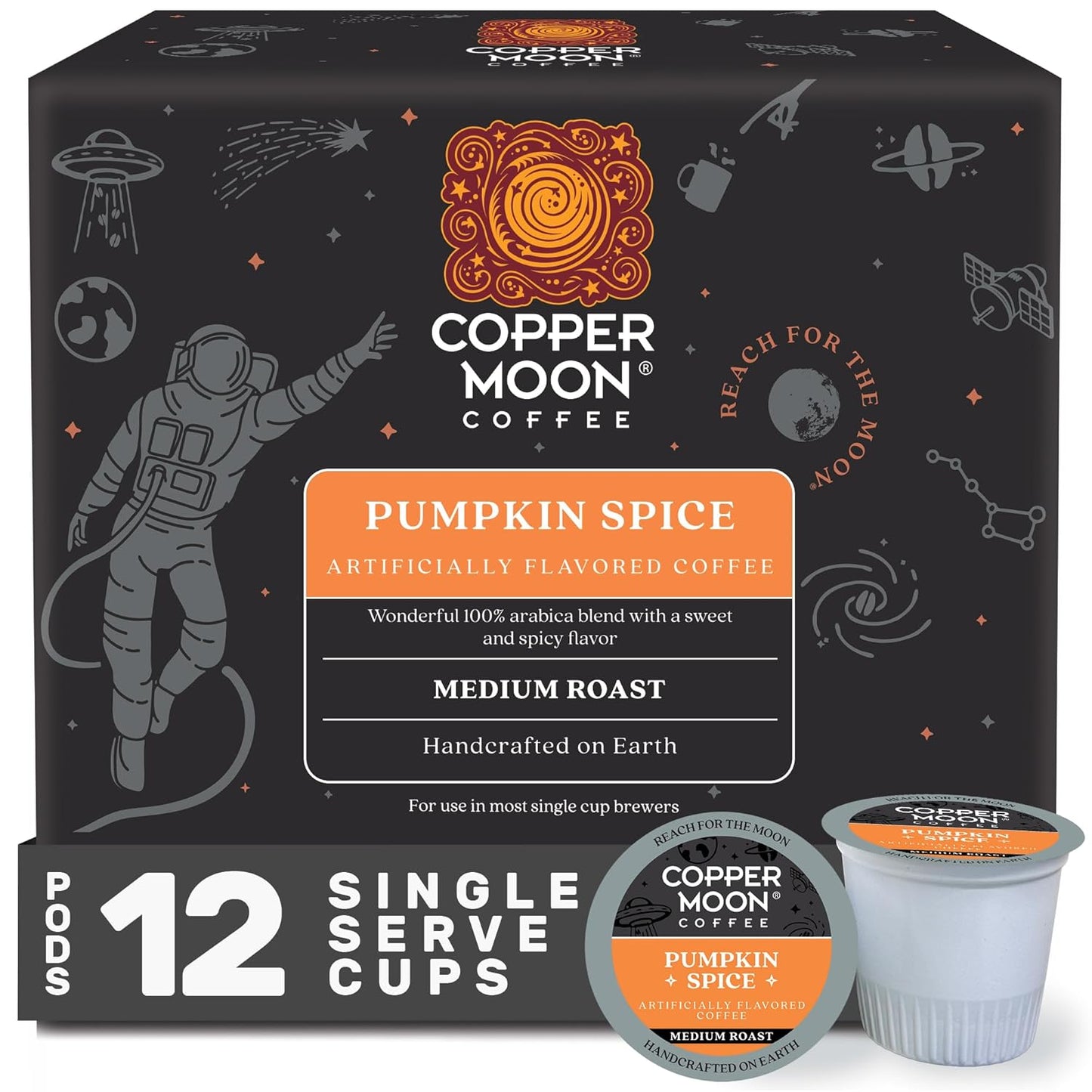 Copper Moon Single Serve Coffee Pods for Keurig K-Cup Brewers, Medium Roast, Pumpkin Spice Blend, 12 Count