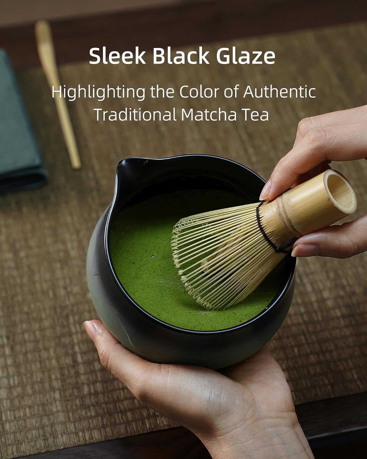 ZENS Matcha Whisk Set, 15oz Matcha Set with Bowl and Bamboo Whisk, Sifter, Scoop, (Chasen Holder) -Tea Towel, 6pcs Matcha Kit Chawan for Matcha-Making, Sage Green