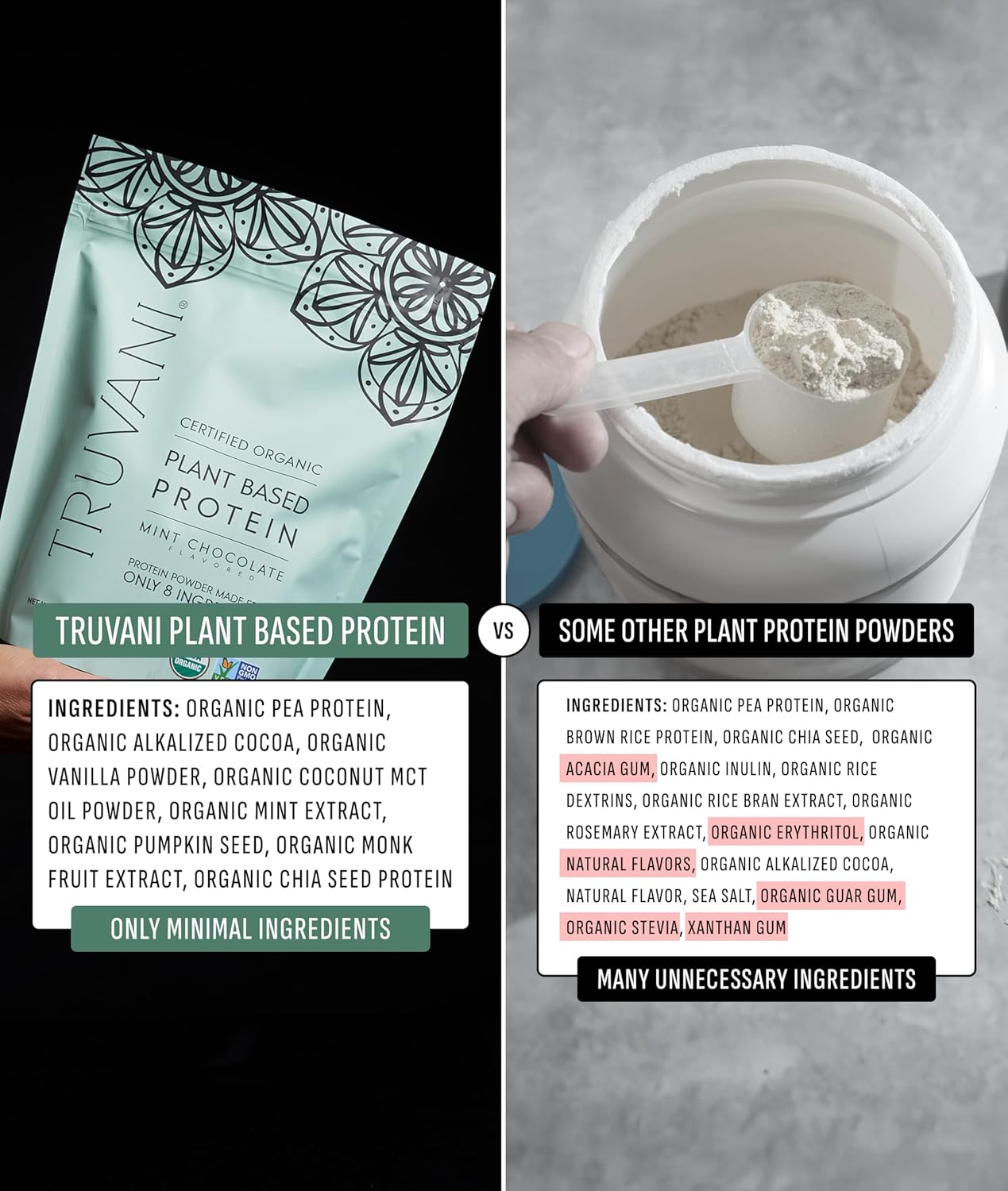 Truvani Vegan Pea Protein Powder | Mint Chocolate | 20g Organic Plant Based Protein | 1 Serving | Keto | Gluten & Dairy Free | Low Carb | No Added Sugar