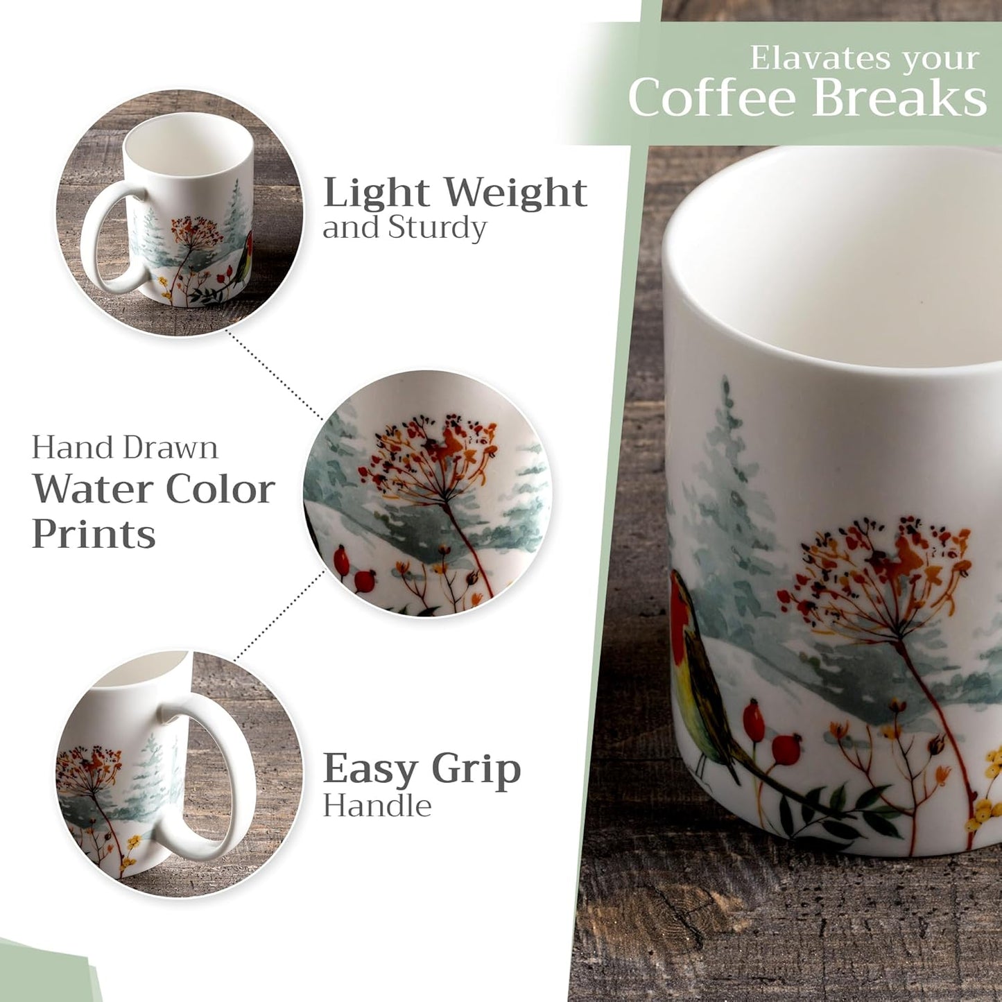 Maison d' Hermine Coffee Mug with Handles Fine Bone China Mugs Pack of One Tea Cups for Hot Beverages Cappuccino Latte Home Restaurant Office Perfect for Gift (Morzine - Chamonix, 12 Ounce)