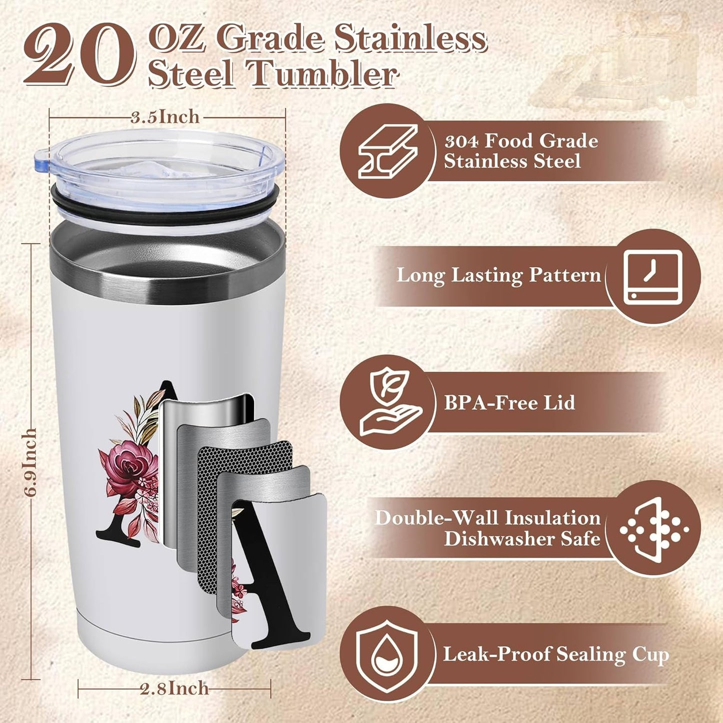 20 Oz Insulated Coffee Cup with Lid Stainless Steel Spill Leak Proof Heavy Large Reusable Thermal Travel Hot Tea Mug Camping Big Water Tumbler Custom Personalized Cool Women Mom Christmas Gift