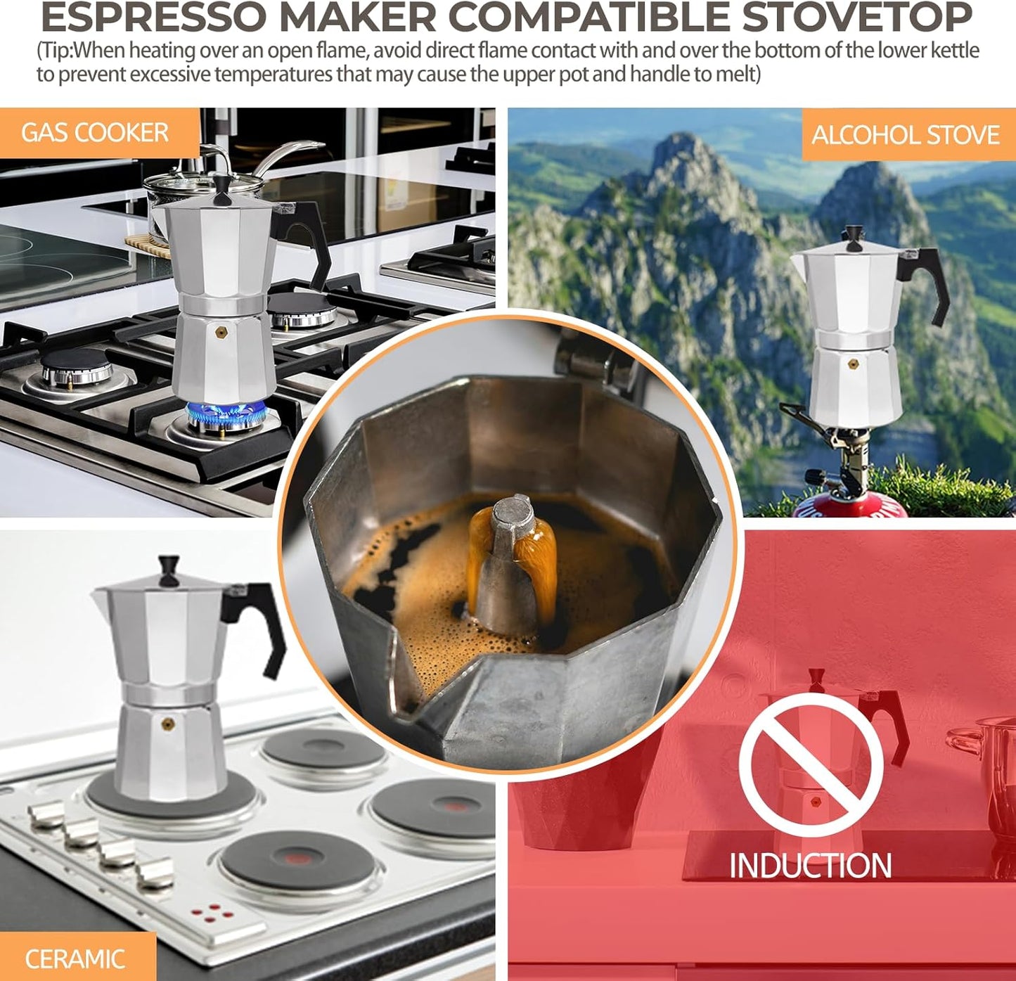 Aluminum 6 Cup 300ml Moka Pot Express Coffee Maker Stovetop Espresso Percolator Coffeemaker Italian Classic Style Brewing Greca Cafe Mocha Machine for Cafeteras Lover Camping Travel and Home Use 10oz