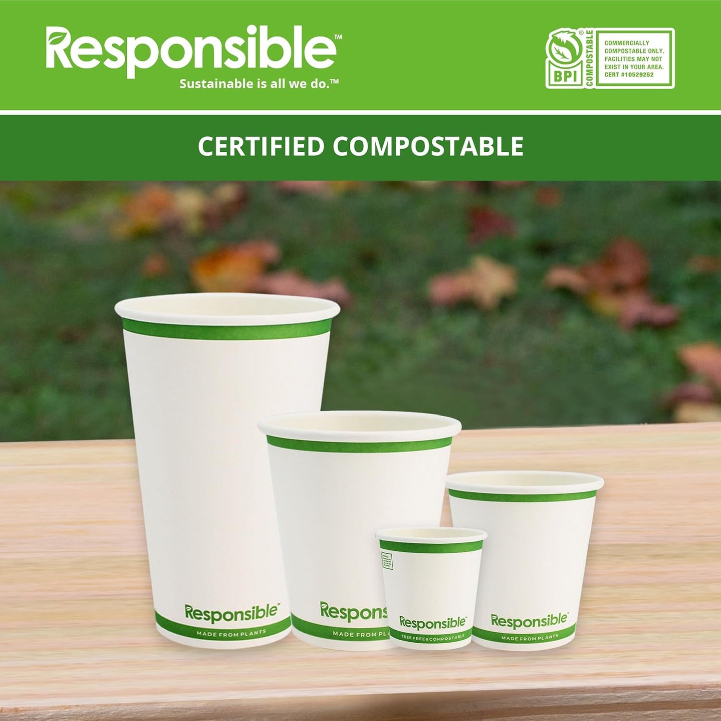 Certified Compostable 4 oz Paper Cups, Cold ＆ Hot Coffee Cups, Disposable Paper Cups, Extra Strength Disposable Cups, Made without PFAS (50 count)