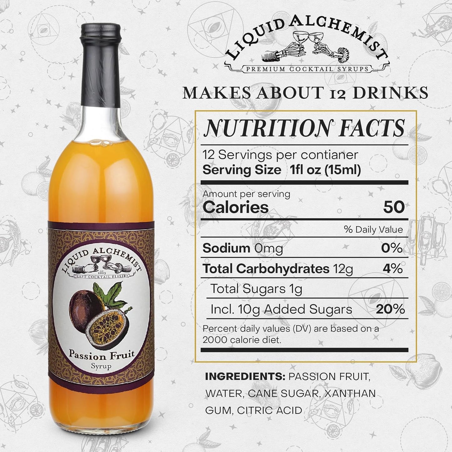 Liquid Alchemist Passion Fruit Syrup for Cocktails - Real Ingredients Make our Mix for Cocktails the Perfect Margarita Mix - Our Non-GMO Passion Fruit Syrup for Drinks is Vegan (12 oz)