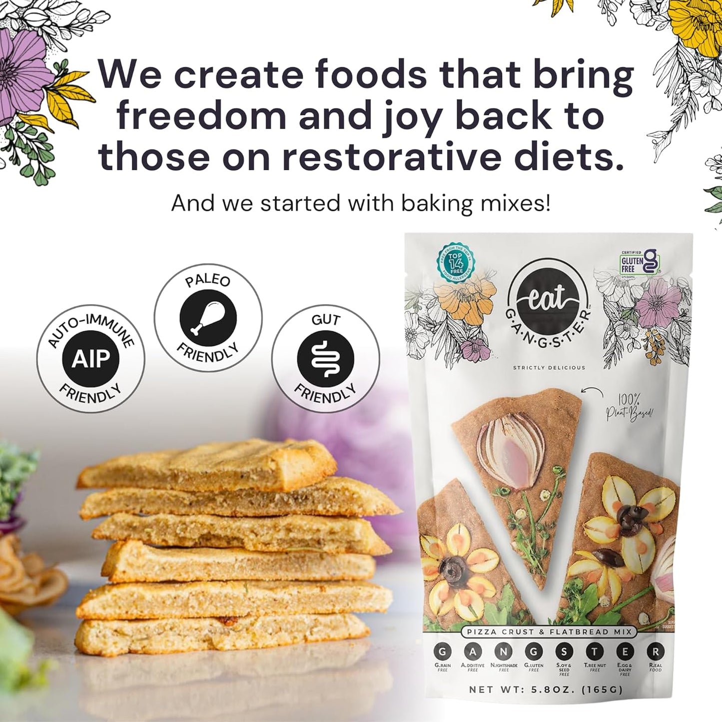 eat G.A.N.G.S.T.E.R. Vegan Pizza Crust & Flatbread Mix, Allergy-Friendly Baking Mix, Grain-Free, No Dairy, Nuts, Gluten, Dairy, For Paleo & AIP Diets, Delicious Crusts or Make Panini Sandwiches