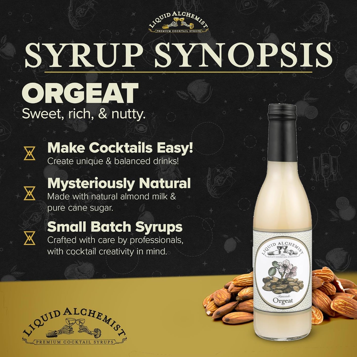 Liquid Alchemist Orgeat Syrup for Cocktails - Real Ingredients Make Our Almond Syrup the Perfect Mai Tai Mix - Non-GMO, Gluten Free & Vegan (12 oz)