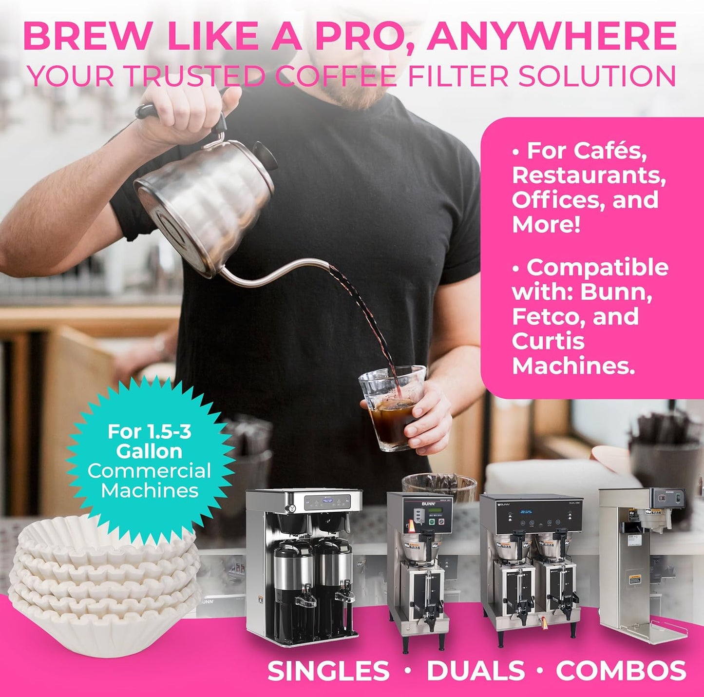 Katy’s Extra Large Coffee Filters | 1.5 to 3 Gallon Premium Commercial Coffee & Tea Filters for Restaurants, Cafés & More | 12.5” x 4.5” Inch Size | No Overflow, No Tearing | 250-Count Bulk Pack