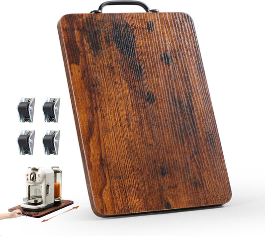 Appliance Slider, Sliding Tray for Coffee Maker, Coffee Pot Slider for Countertop, Kitchen Appliance Rolling Tray with Rubber Wheels (Rustic Brown, Medium - Long (9.5” X 13”))