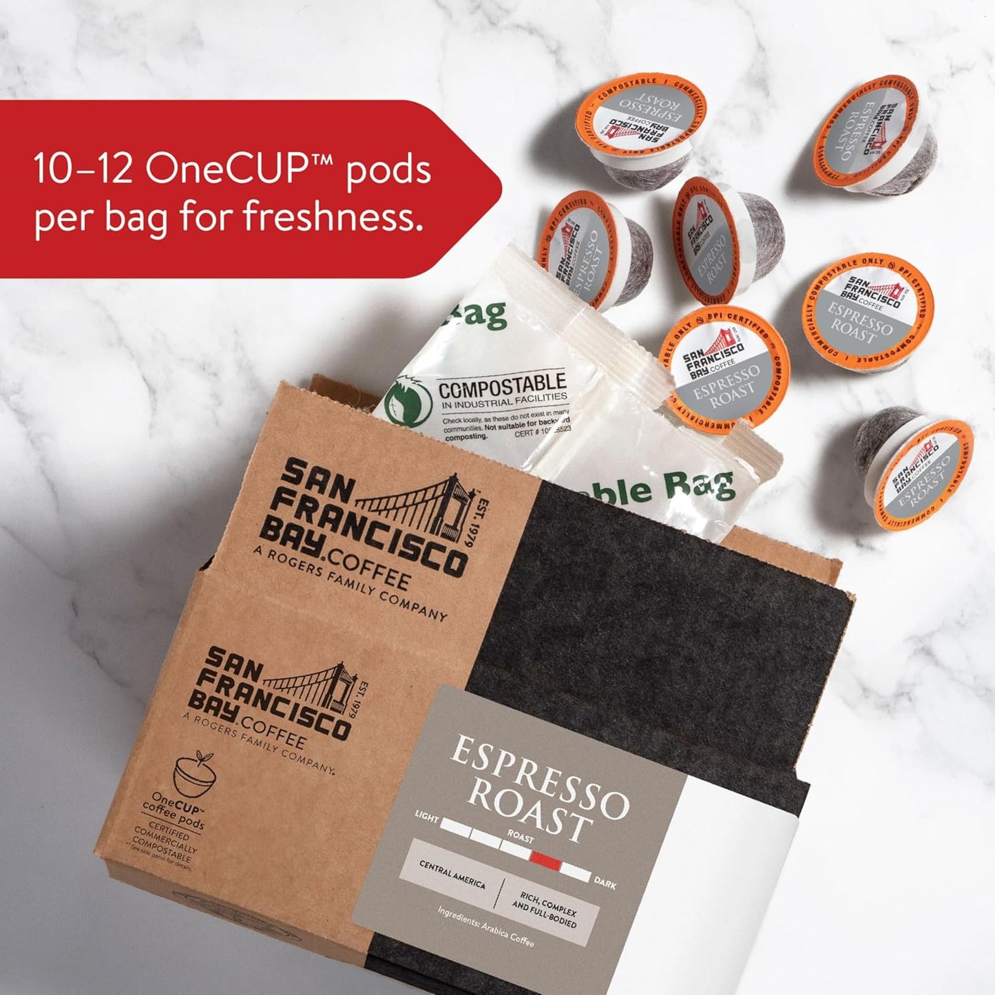 San Francisco Bay Compostable Coffee Pods - Espresso Roast (36 Ct) K Cup Compatible including Keurig 2.0, Dark Roast