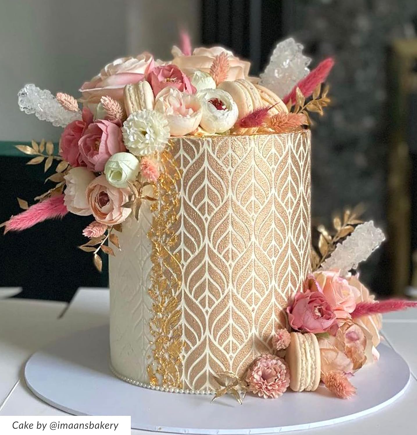 Cake Baking Stencil - Seamless Delicate Pattern for Decorating Tall Double Barrel Cake to Use with Buttercream, Royal Icing, Ganache, Paint, Airbrush (Lumina)