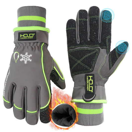HANDLANDY Waterproof Insulated Work Gloves, 3M Thinsulate Thermal Winter Gloves for Men Women Touch Screen, Warm Ski Snowboard Cold Weather Gloves (Green-men Size, XX-Large)